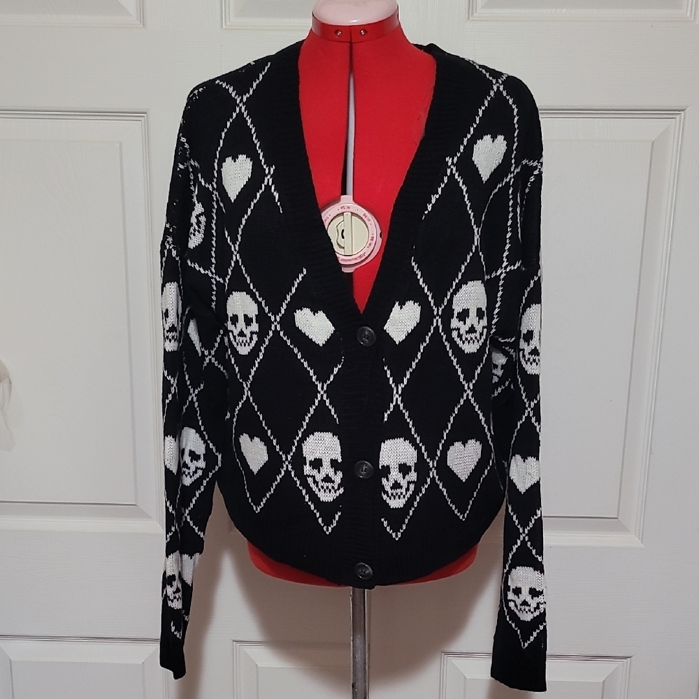 Black and White Skull Cardigan Sweater